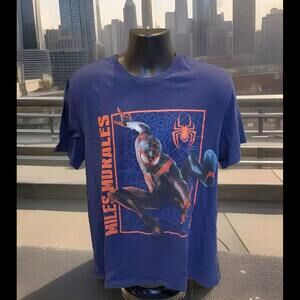 Old Navy Spiderman T-Shirt XL Blue Graphic Print Miles Morales Cotton Mens Nice!